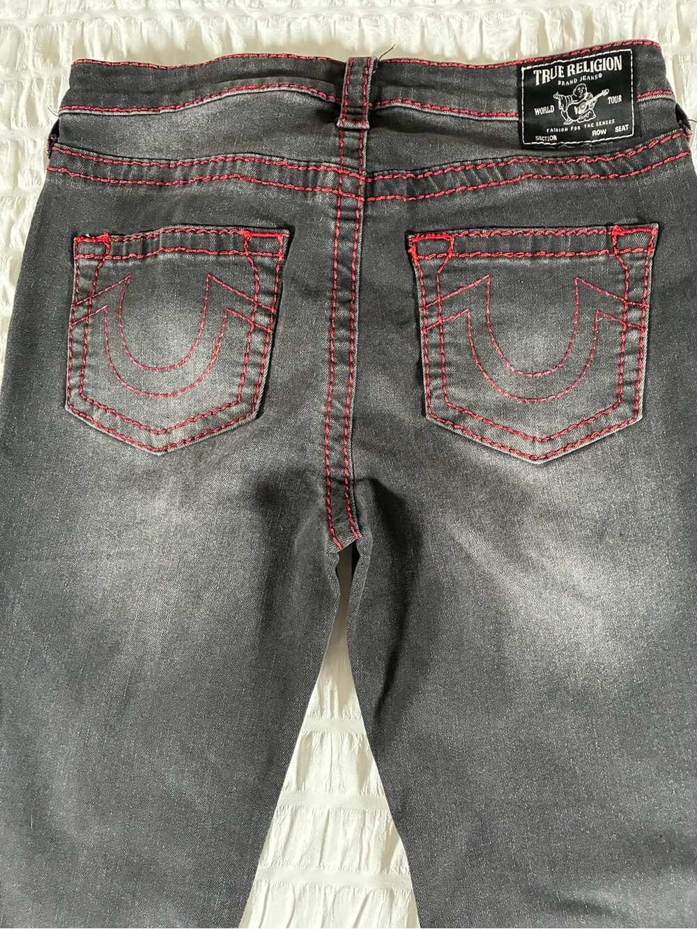 True Religion Mid Rise Bootcut ( Becca ) Washed Blackw/Red Stitching